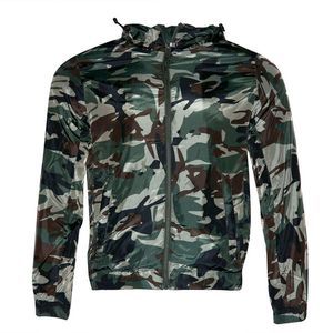 Mens Windbreaker Jacket Polyester Side Pockets Hoodie Mesh Lining Green